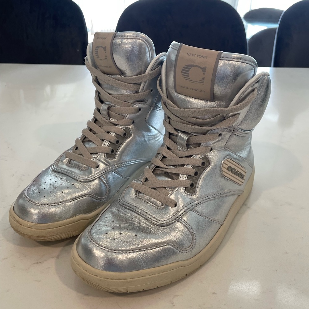 Coach Silver Metallic High Top Runway